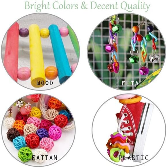 Bird Parakeet Cockatiel Toys,19 Pcs Pet Bird Cage Swing Hammock Shoe Chewing Toy - Picture 6 of 7